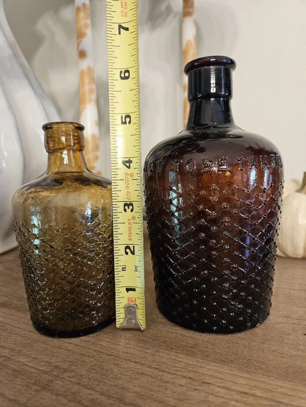 Antique/vintage Amber Glass Decorative Bottles Set Of 4 For Fall And Halloween